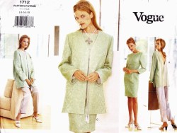 1712 VOGUE  LINED LONG JACKET, TAPER DRESS, TOPS, TAPER PANTS PATTERN 14-18; 20-24  UNCUT choice